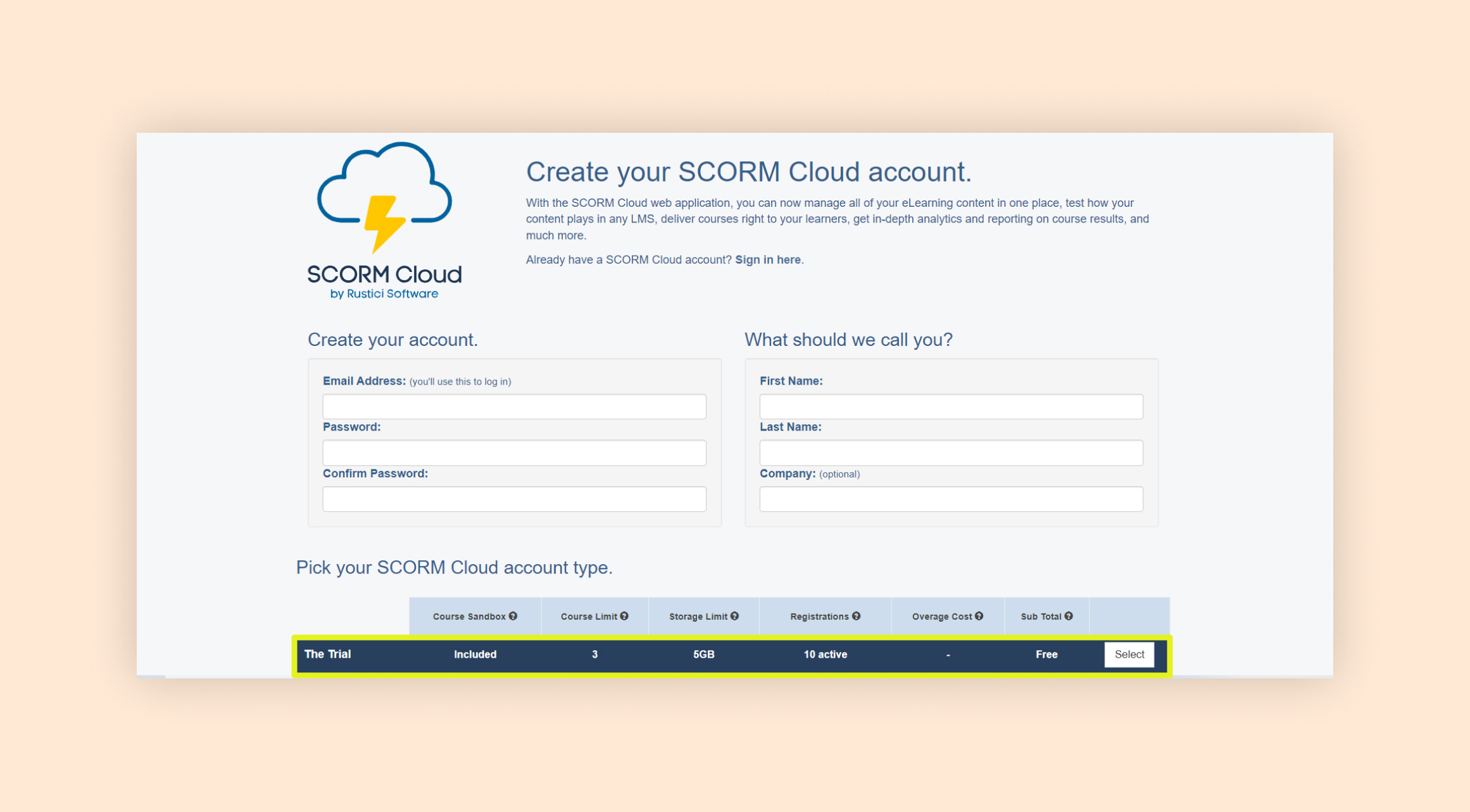 Регистрация на сайте SCORM Cloud